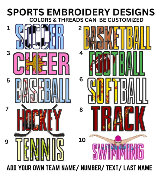 Sports Embroidery Custom Designs - select your garment and team colors