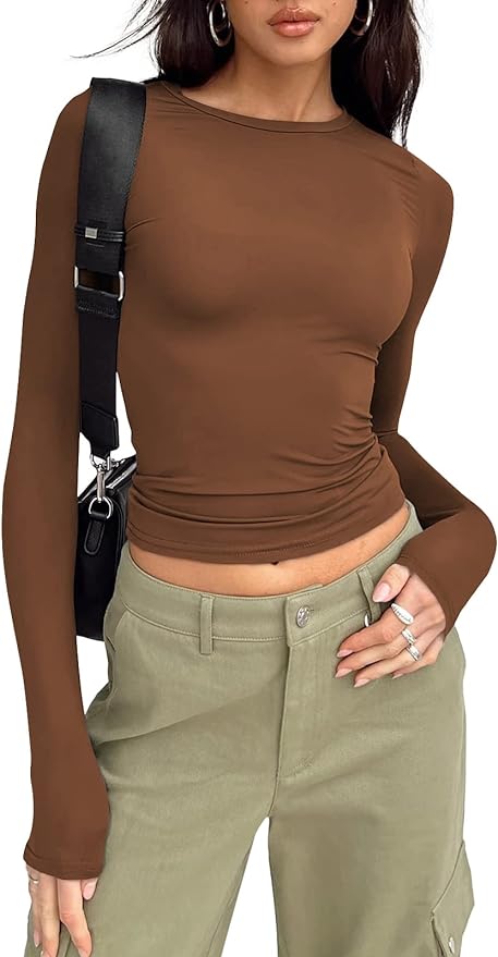 Essential Long Sleeve Basic Crop Top-Single Embroidery