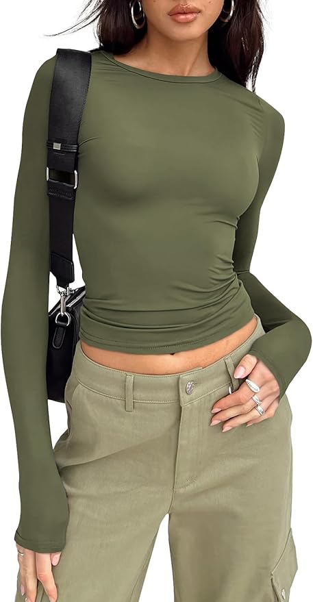Essential Long Sleeve Basic Crop Top-Single Embroidery